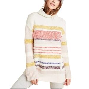 Anthropologie Elana Striped Mock Neck Sweater M Alpaca Viscose Longline Cozycore